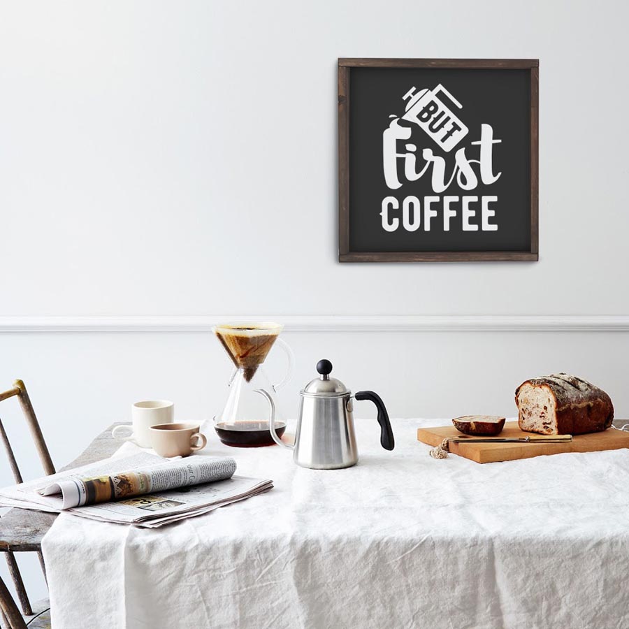 Декоративное панно с белой надписью BUT FIRST COFFEE - иллюстрация товара №4